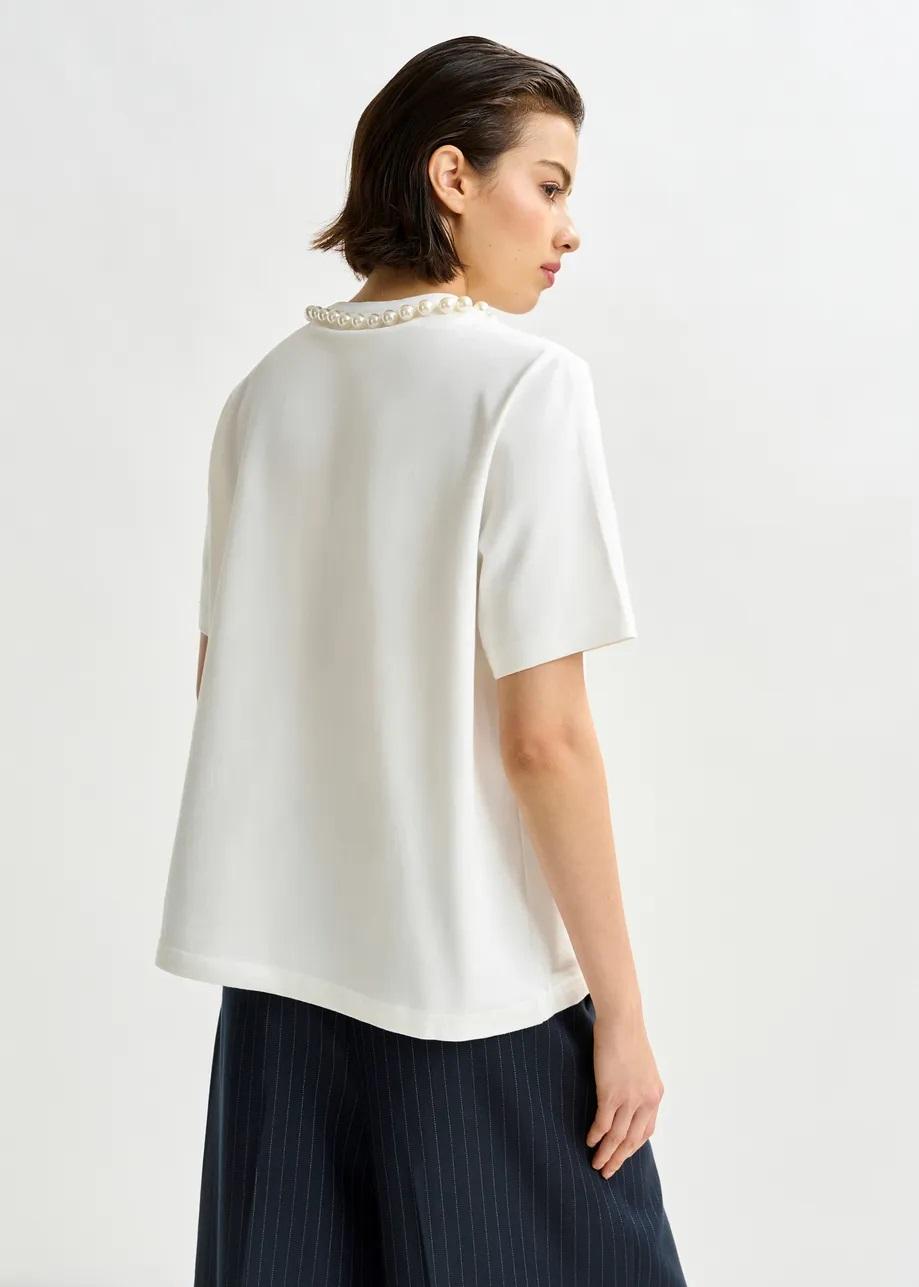 T-shirt in cotone rossa e bianca con stampa HUH ISOS005 ESSENTIEL