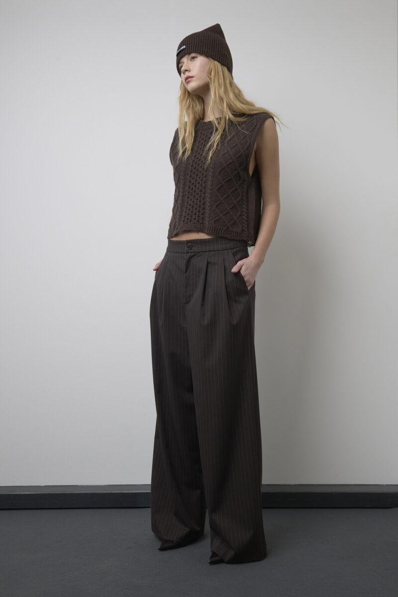 PANTALONE A PALAZZO TESSUTO GESSATO D66010006 SO ALLURE