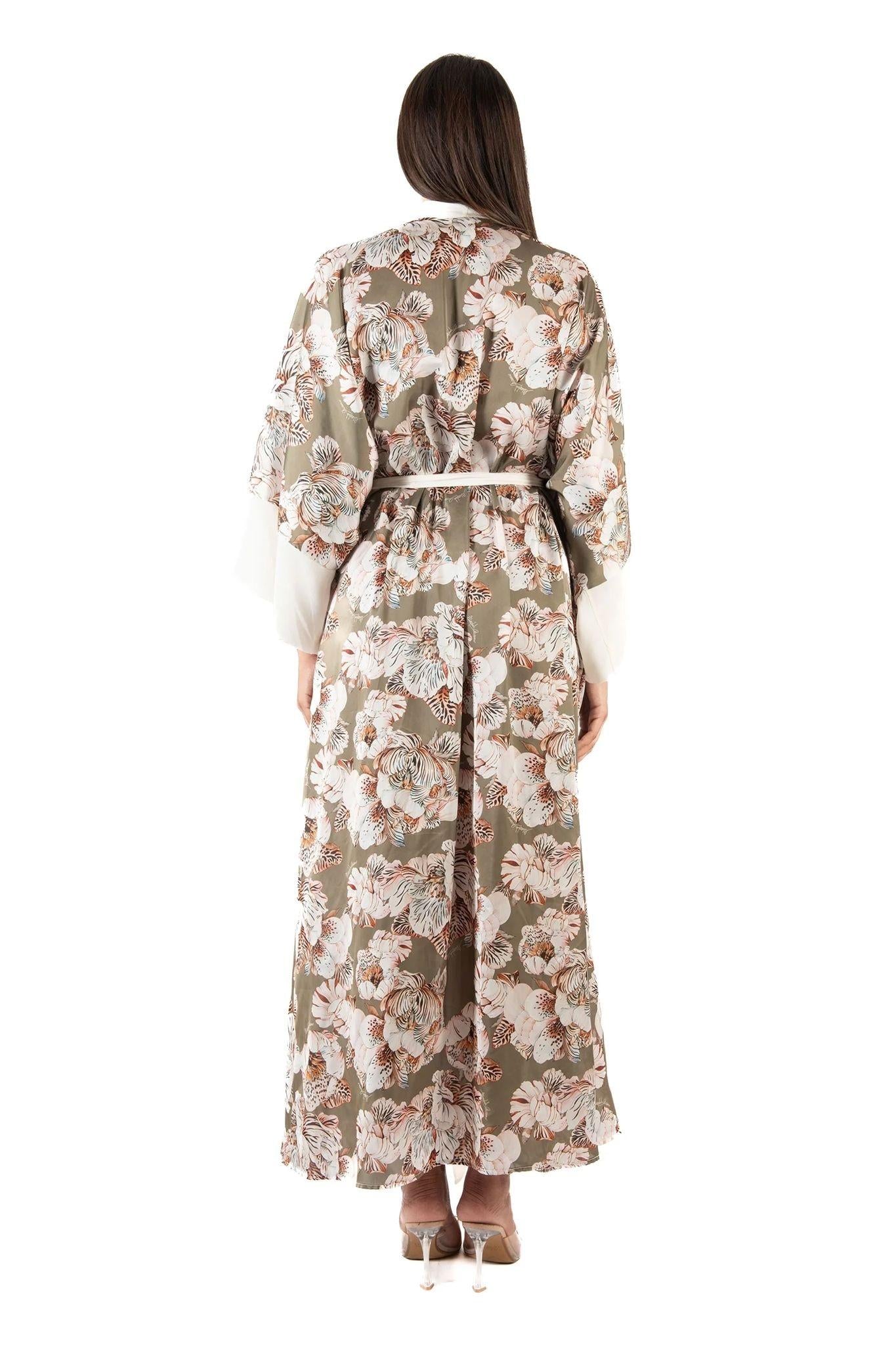 Kimono lungo fantasia con bordi a contrasto 