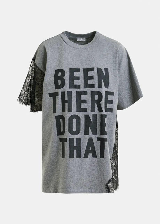 T-shirt grafica in cotone grigia e nero con dettagli in pizzo IBABY004 ESSENTIEL