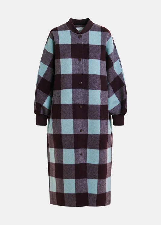 Cappotto a quadri in lana bordeaux intenso e blu. IFIT003 ESSENTIEL