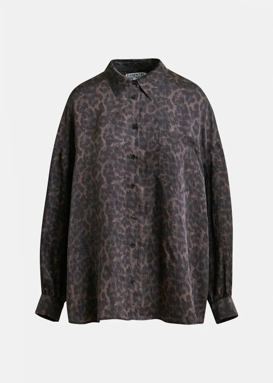 Camicia marrone e nera oversize con stampa leopardata e volant ILORIN000 ESSENTIEL