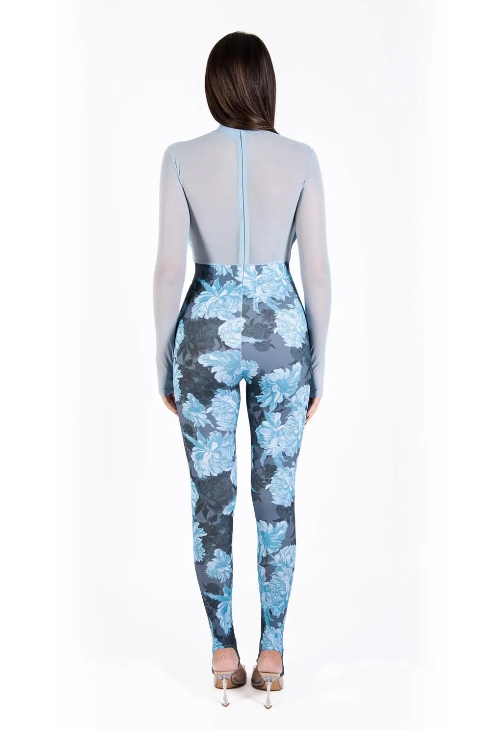 tuta intera tulle e broccato floreale azzurro WSV88047 DISTRICT MARGHERITA MAZZEI