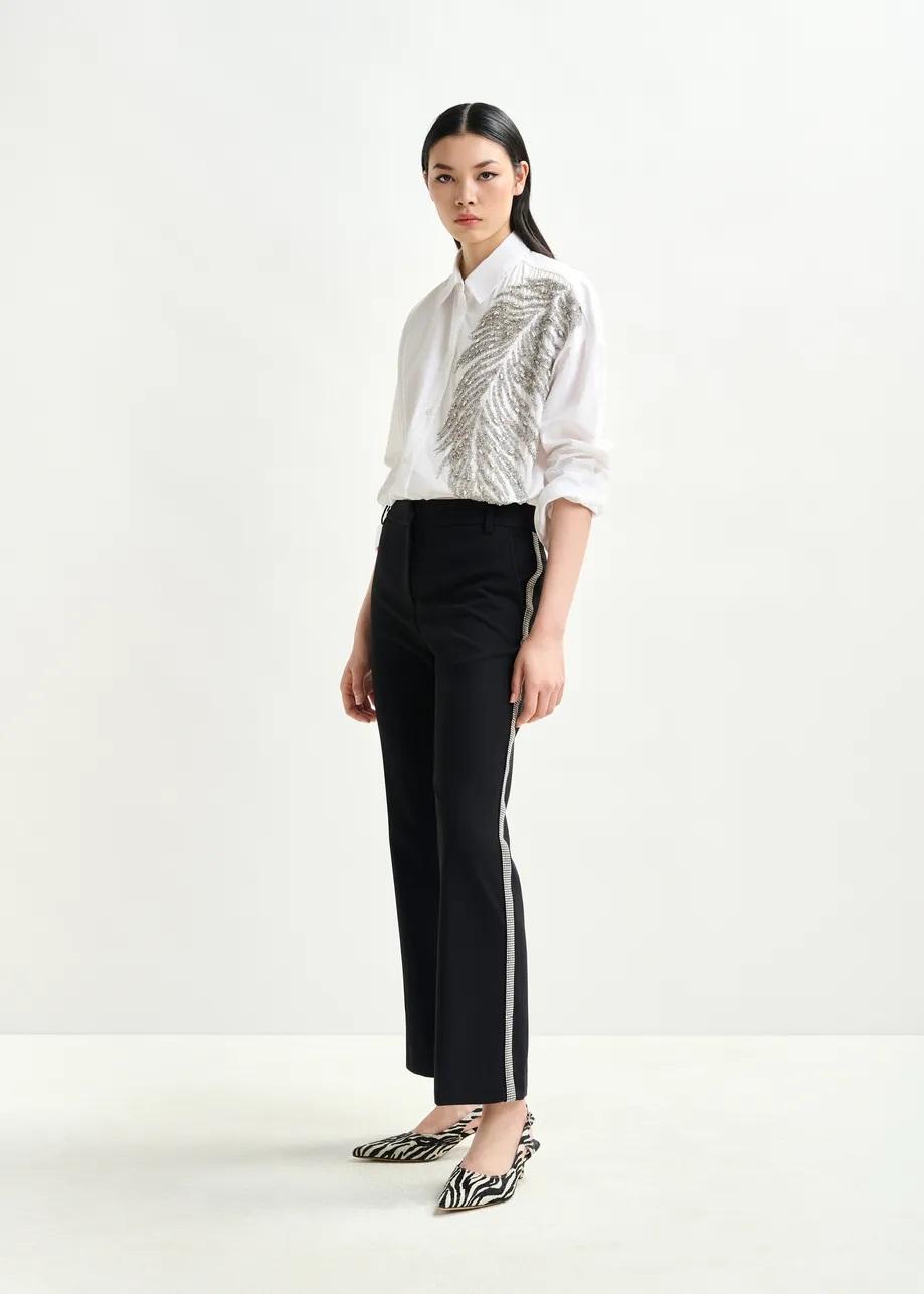 Camicia bianca e argento oversize in cotone con decorazioni in paillettes e perline ILIZA005 ESSENTIEL
