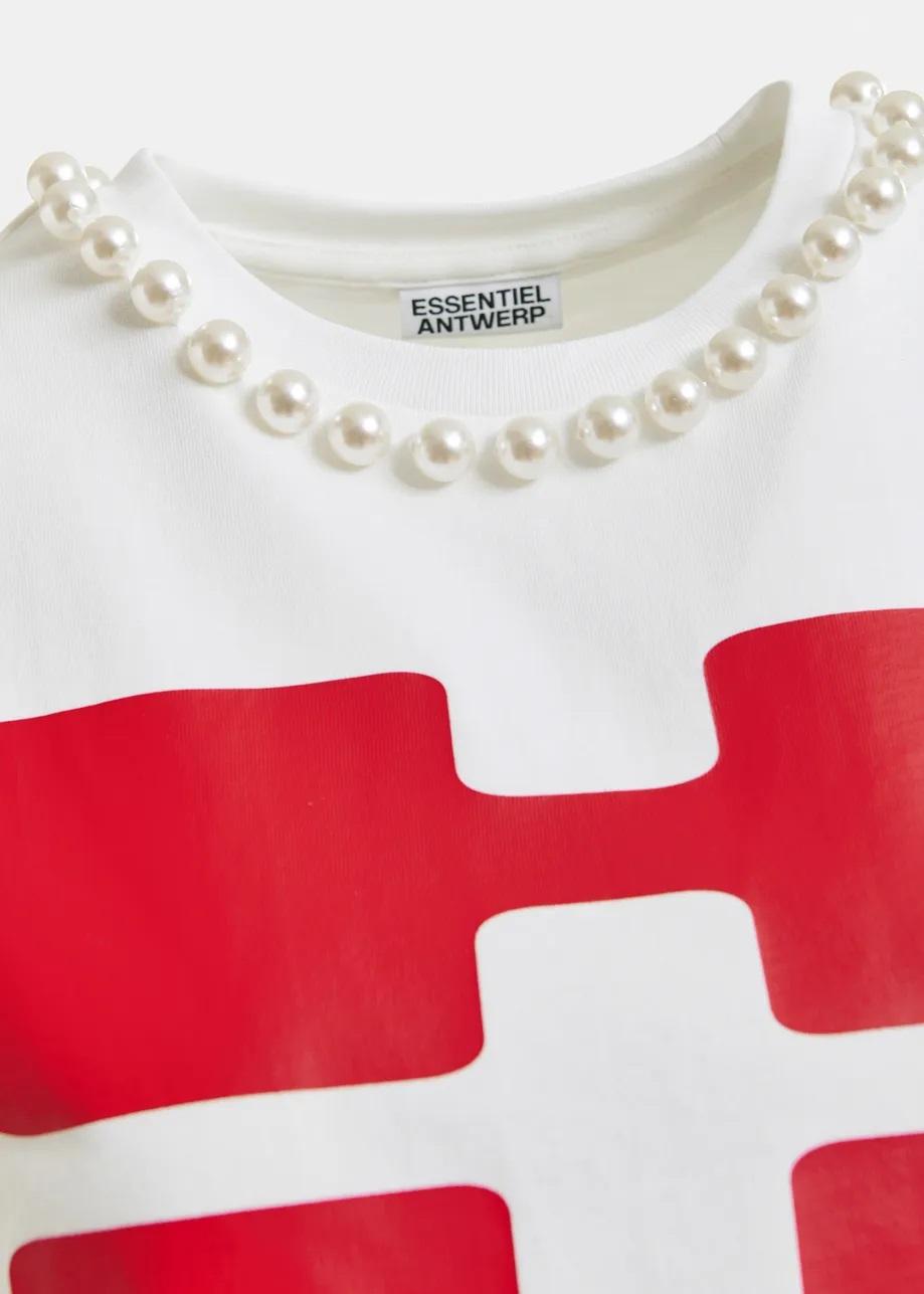 T-shirt in cotone rossa e bianca con stampa HUH ISOS005 ESSENTIEL
