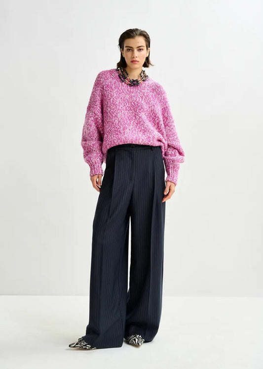 Pantaloni gessati a gamba larga blu navy e bianchi. INVEST003 ESSENTIEL