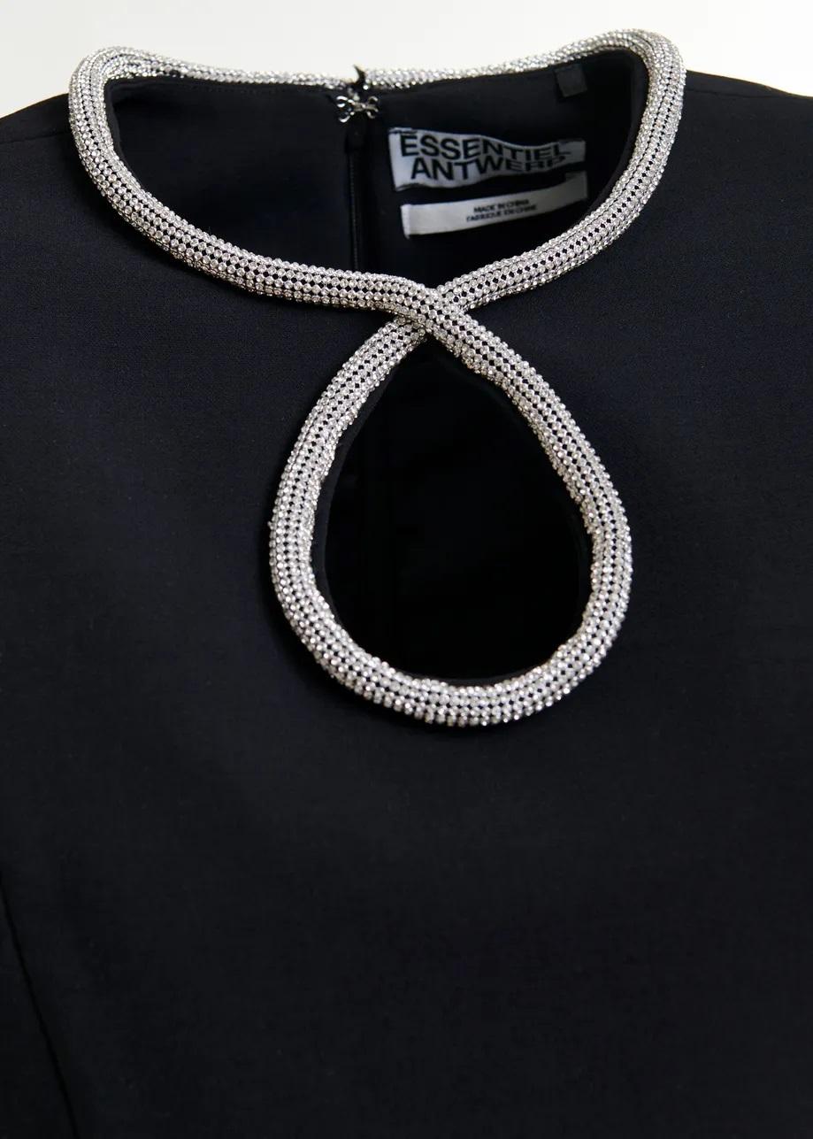 Mini abito nero con maniche a sbuffo e scollo a goccia impreziosito da strass IJINGLE000 ESSENTIEL