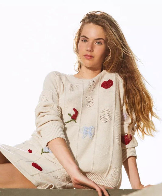 Maxi maglia in filato Treeblend con ricami TP3313013 TWINSET