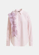 Camicia in cotone bianco sporco e rosso a righe con dettaglio a balze IBODY011 ESSENTIEL