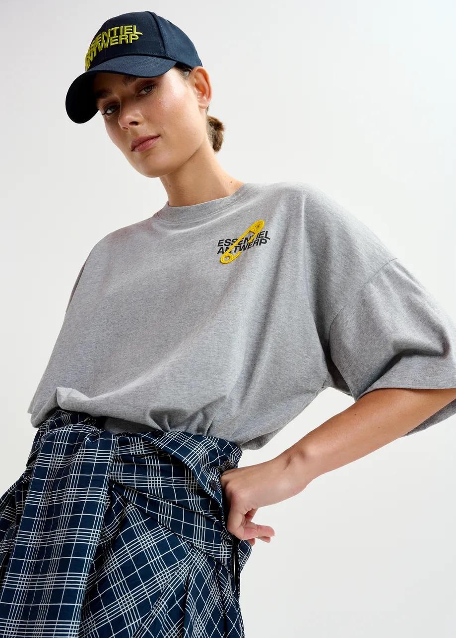 T-shirt in cotone grigio e giallo con ricamo di perline IPIN004 ESSENTIEL