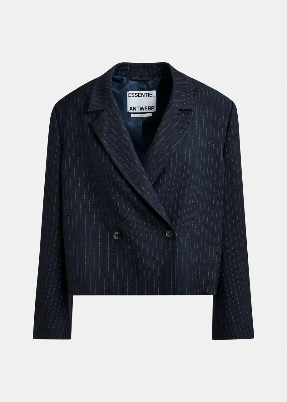 Blazer gessato corto blu navy e bianco ITZEL004 ESSENTIEL