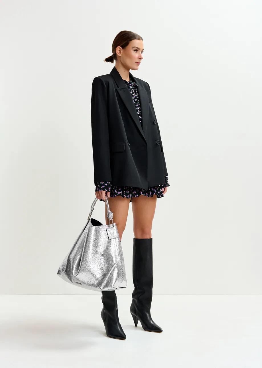 Mini abito stampato nero, viola e verde con increspature IMKE000 ESSENTIEL