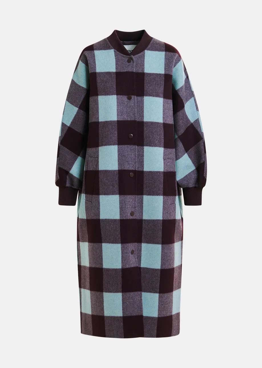 Cappotto a quadri in lana bordeaux intenso e blu. IFIT003 ESSENTIEL